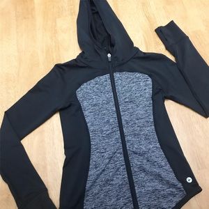 Girls black hooded light weight yoga coat